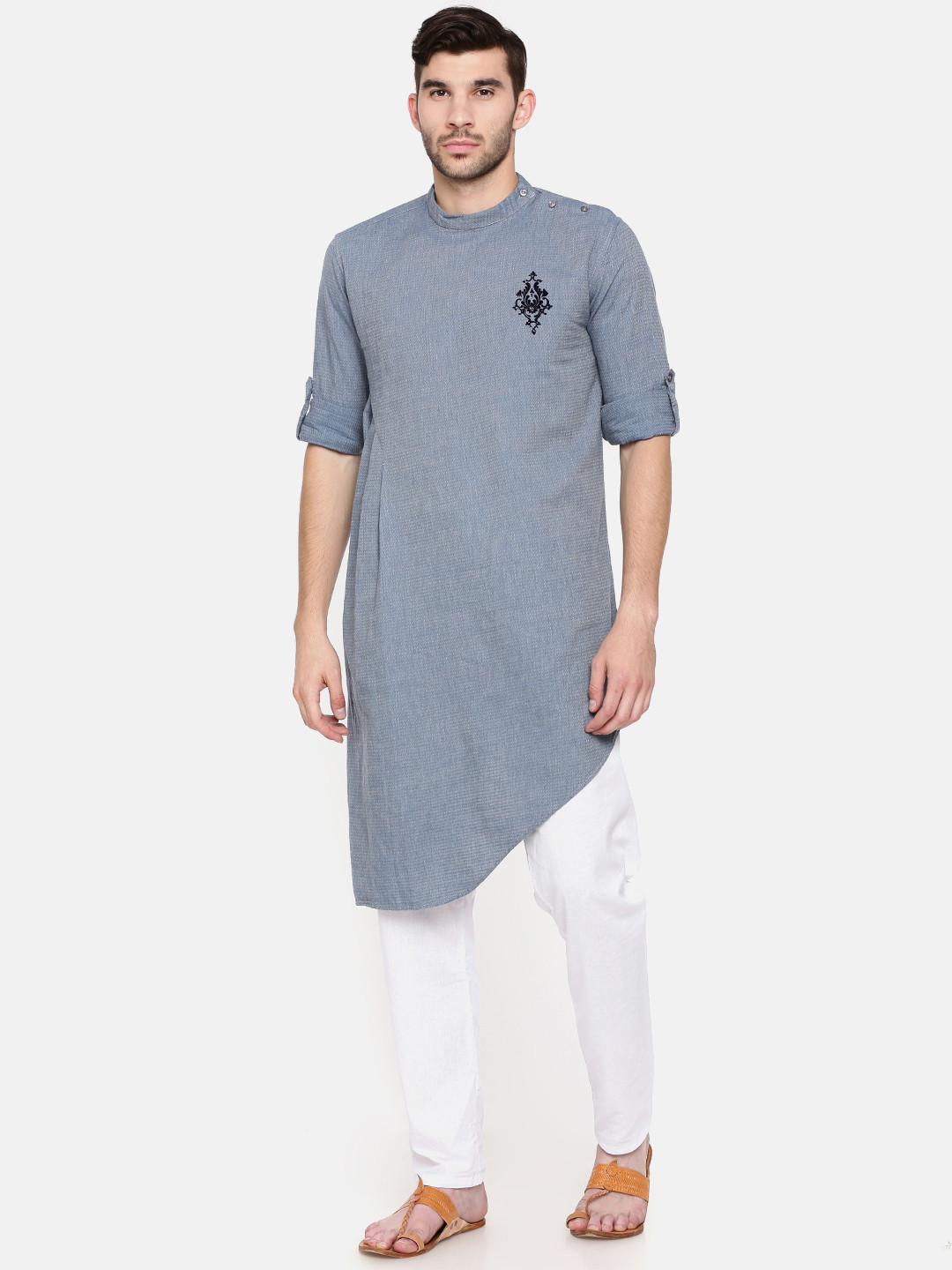 

Freehand Men Blue Woven Design Straight Kurta