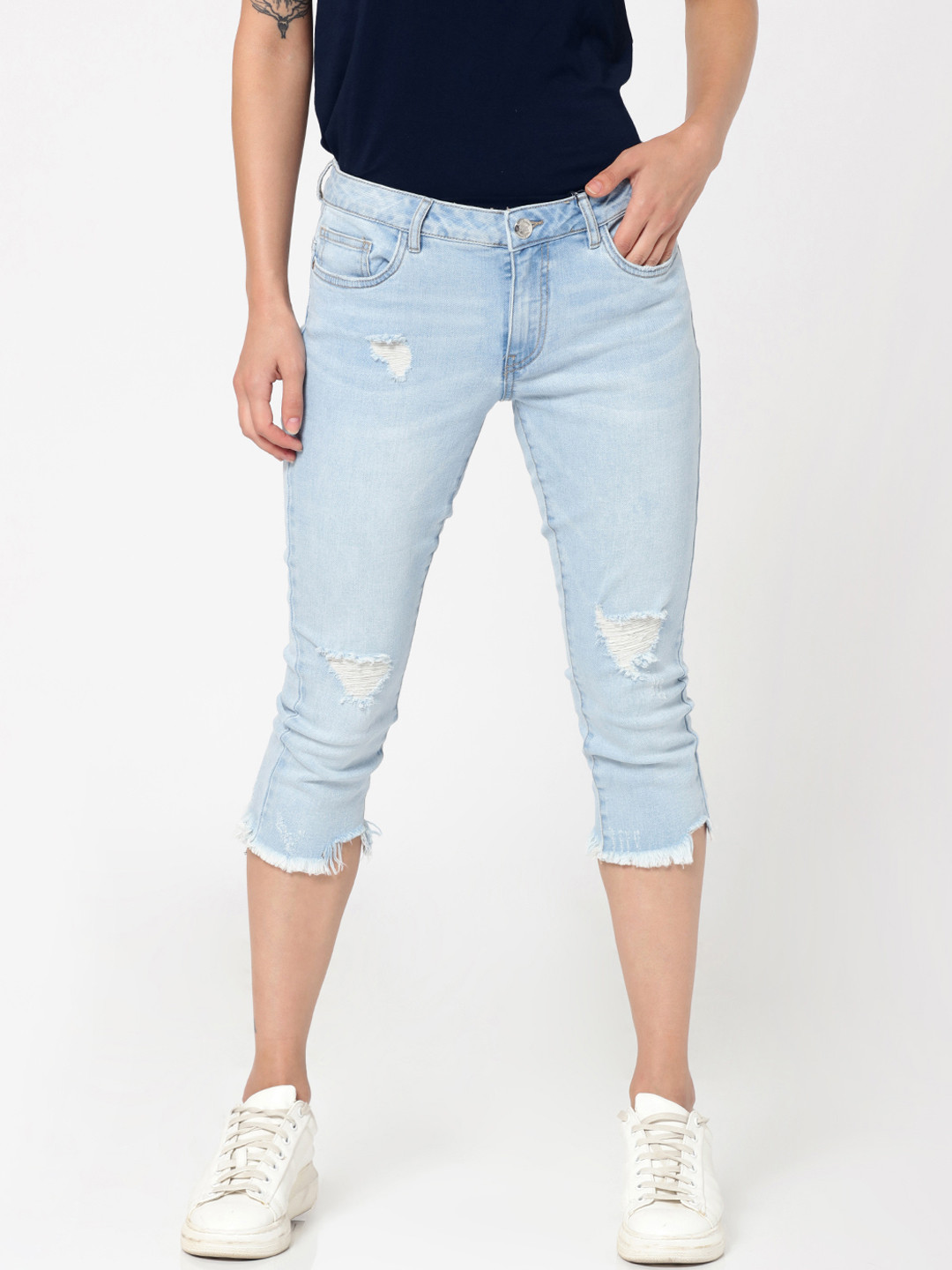 

ONLY Women Blue Regular Fit Mid-Rise Mildly Distressed Stretchable Jeans