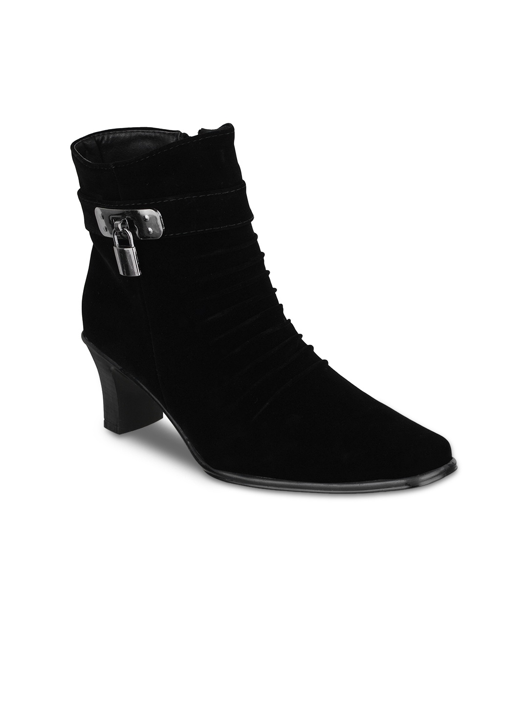 

SHUZ TOUCH Women Black Solid Heeled Boots