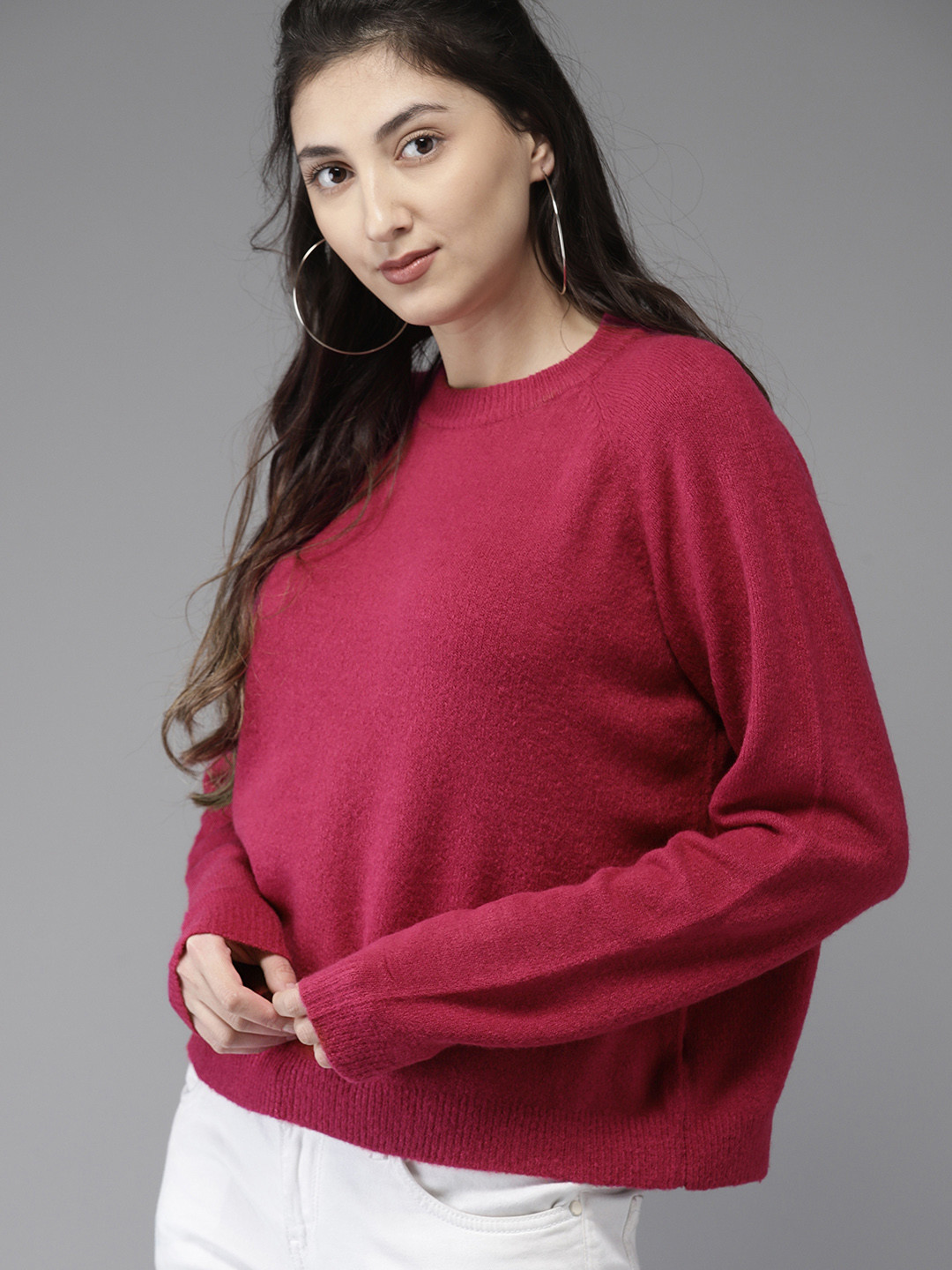 

HERE&NOW Women Fuchsia Solid Pullover