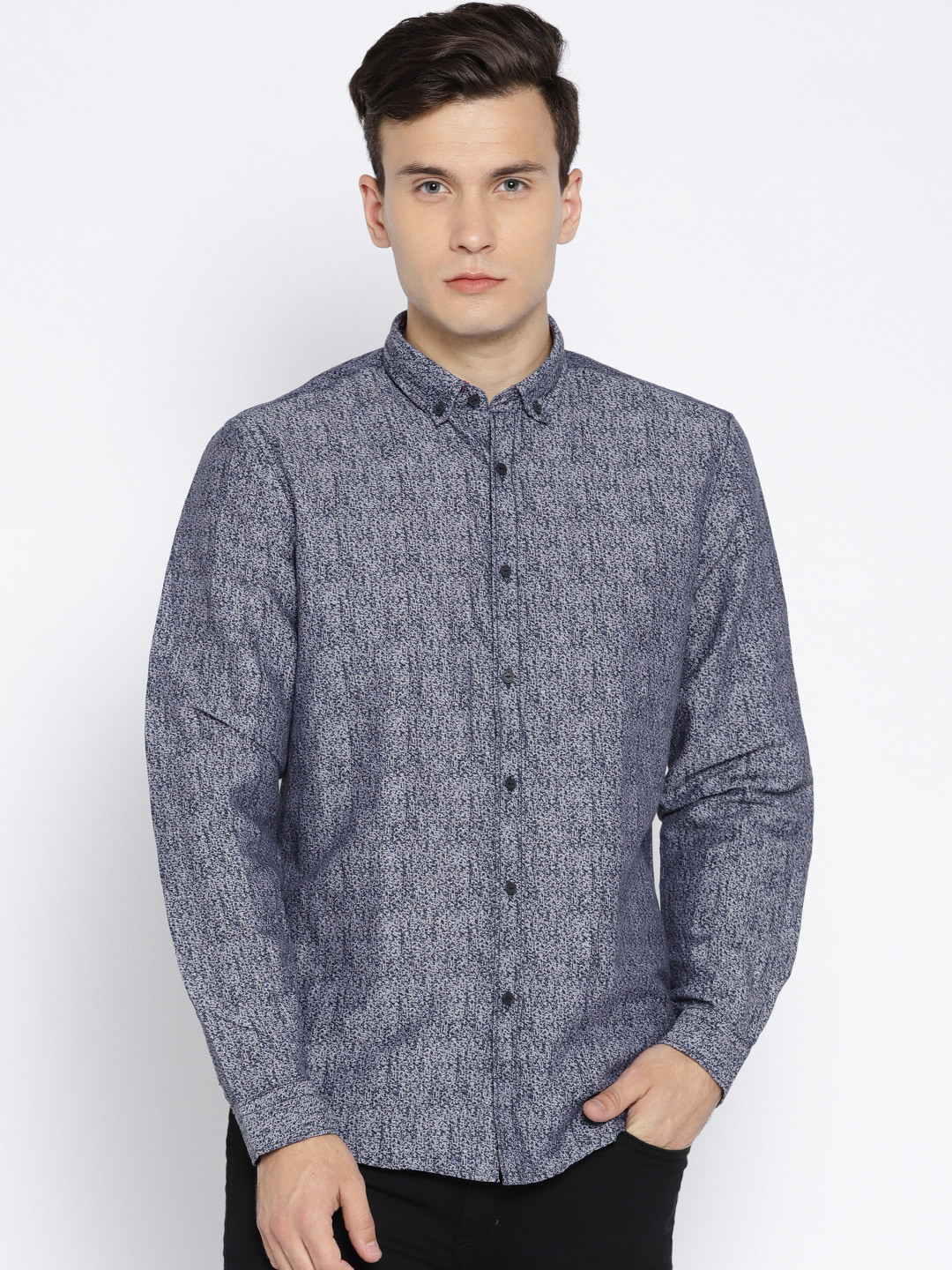

Blackberrys Men Navy Blue & Grey Slim Fit Printed Casual Shirt
