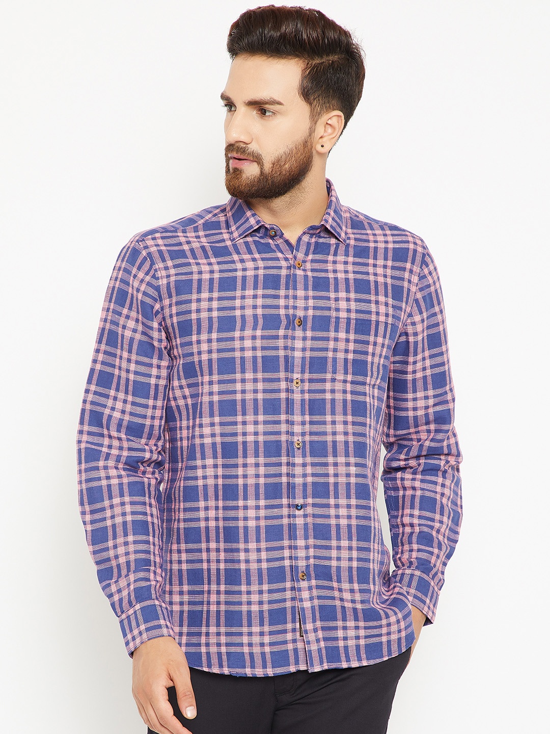 

Blackberrys Men Blue & Red Slim Fit Checked Casual Shirt