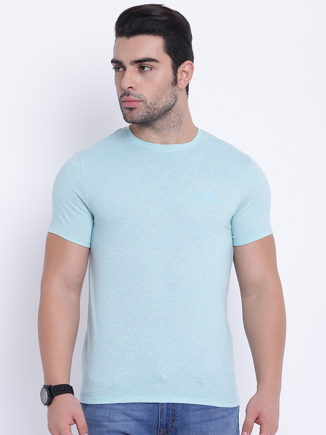

Blackberrys Men Sea Green Solid Round Neck T-shirt