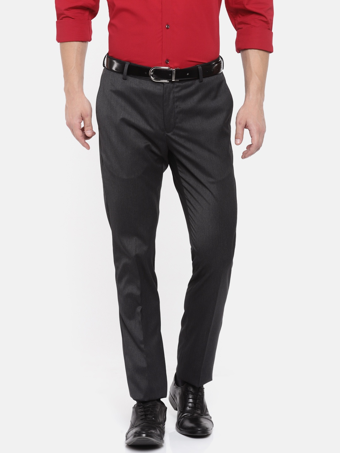 

Blackberrys Men Charcoal Grey Regular Fit Solid Formal Trousers