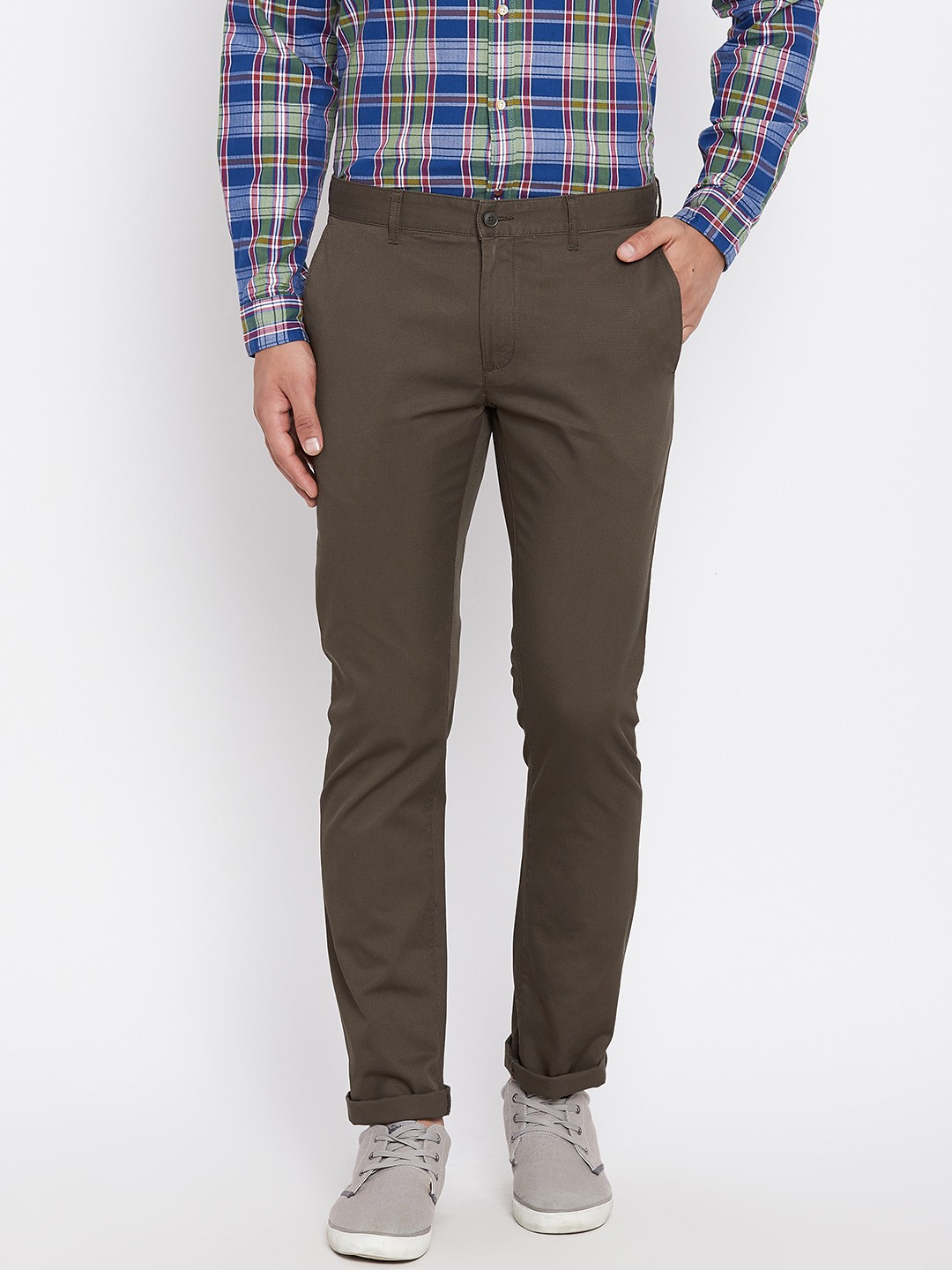 

Blackberrys Men Olive Green Regular Fit Solid Trousers