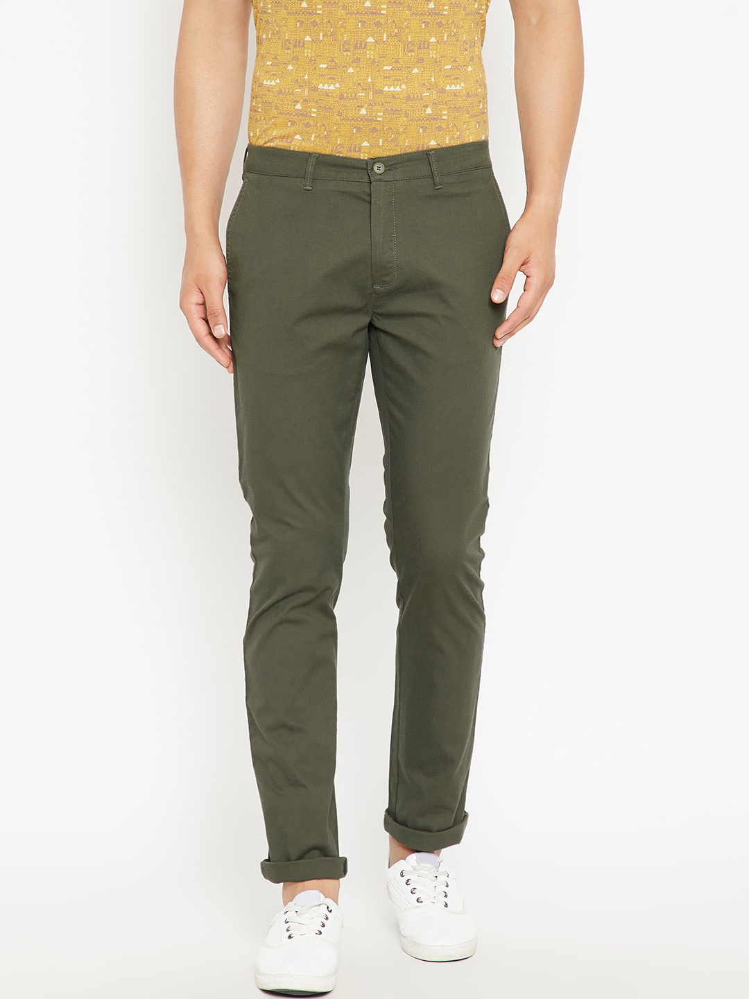 

Blackberrys Men Olive Green Regular Fit Solid Regular Trousers