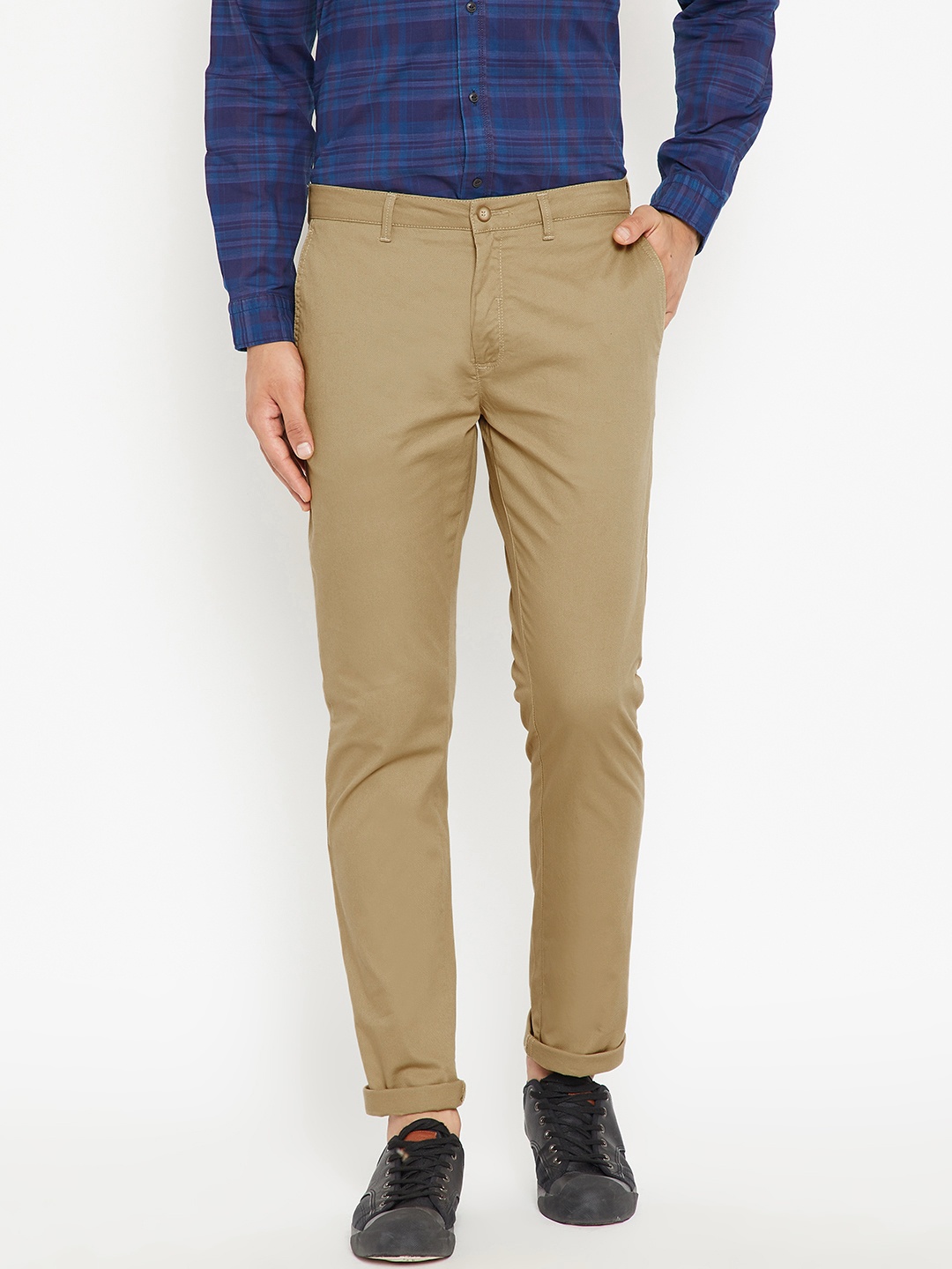 

Blackberrys Men Khaki B-95 Slim Fit Solid Regular Trousers