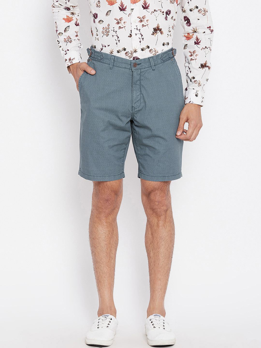 

Blackberrys Men Teal Blue Printed Bs-12 Slim Fit Chino Shorts