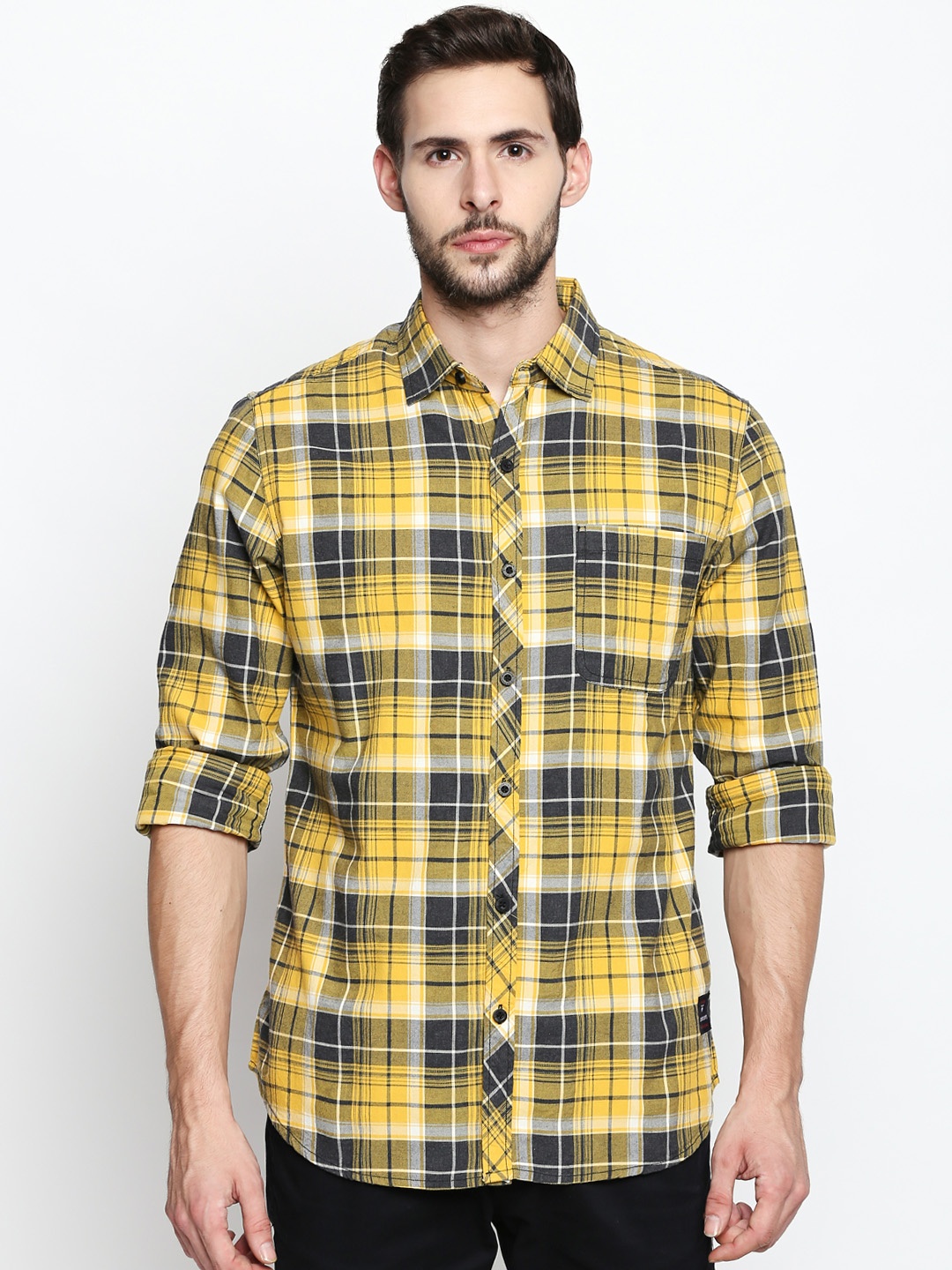 

Disrupt Men Yellow & Grey Regular Fit Checked Casual Shirt