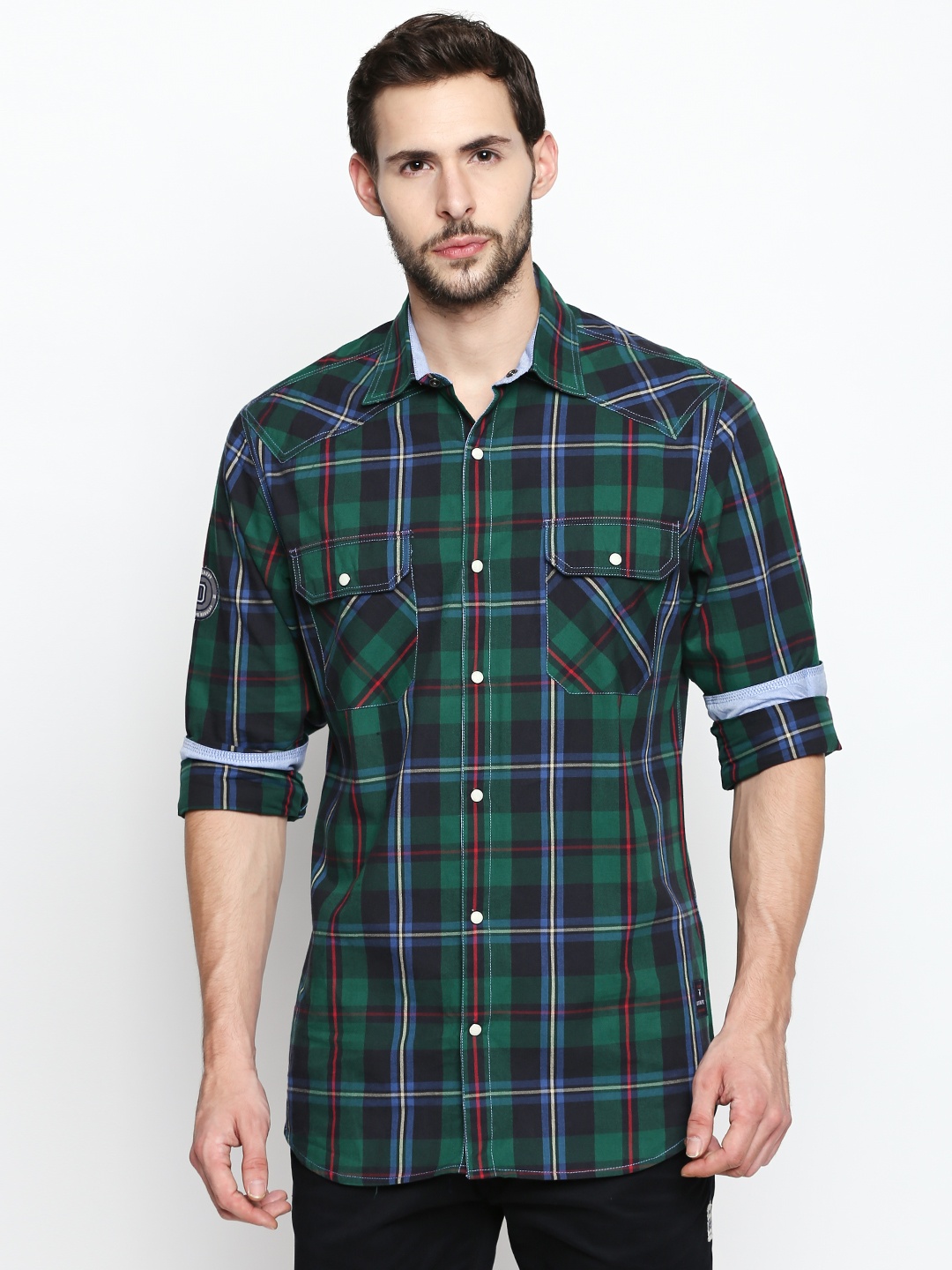 

Disrupt Men Green & Blue Regular Fit Checked Casual Shirt