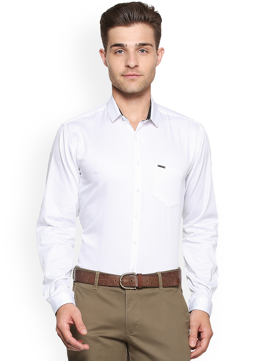 

V Dot Men White Slim Fit Printed Casual Shirt