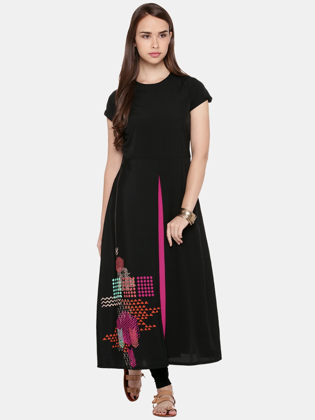 

RANGMANCH BY PANTALOONS Women Black Printed A-Line Kurta