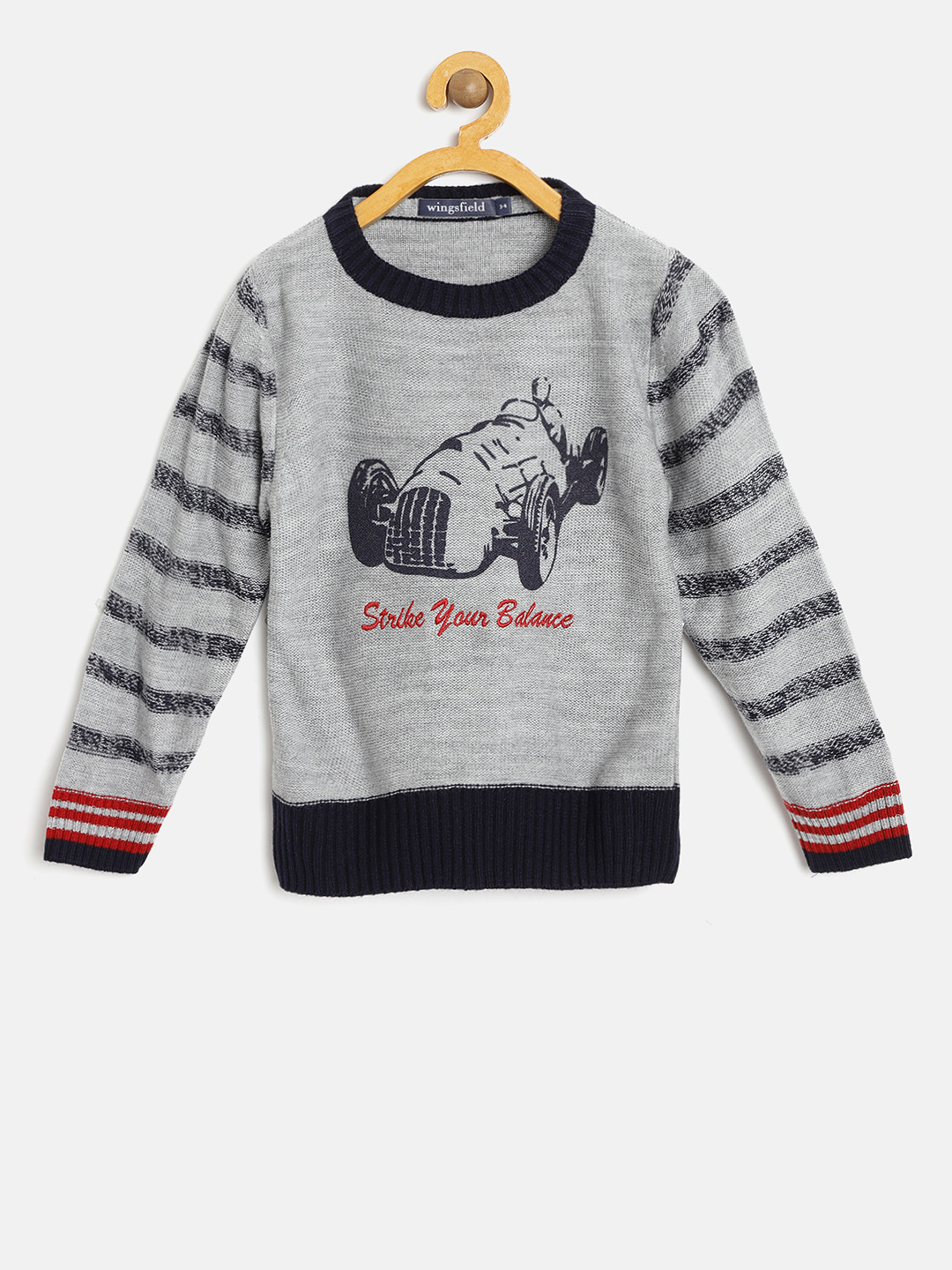 

Wingsfield Boys Grey Melange Printed Pullover