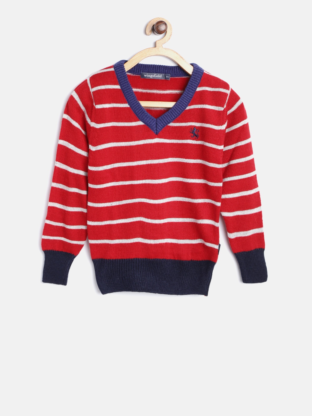 

Wingsfield Boys Red & Grey Melange Striped Sweater