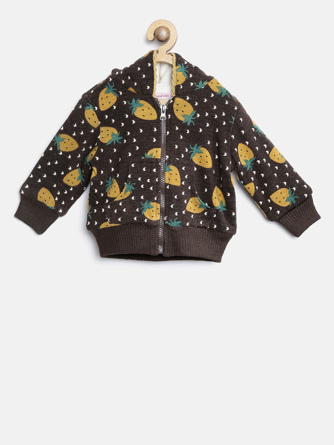

Wingsfield Girls Coffee Brown Printed Hooded Sweatshirt