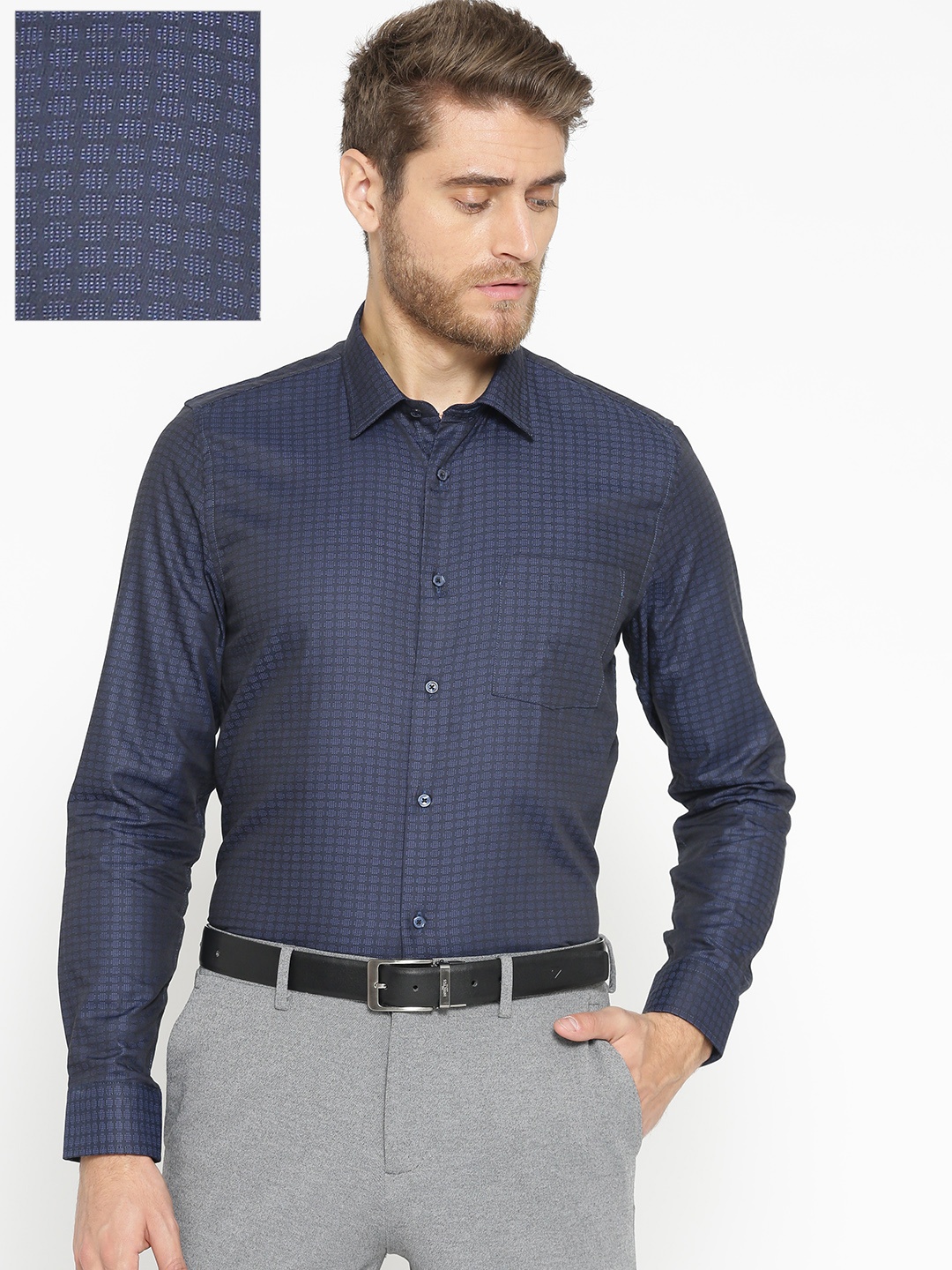 

Blackberrys Men Navy Slim Fit Self-Design Formal Shirt, Navy blue