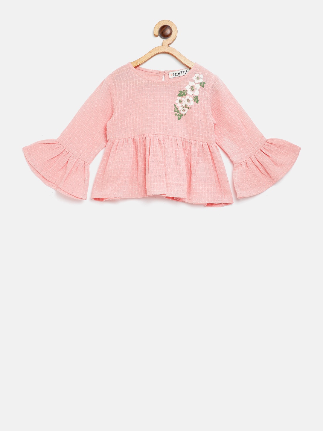 

Palm Tree Girls Pink Self Design A-Line Pure Cotton Top