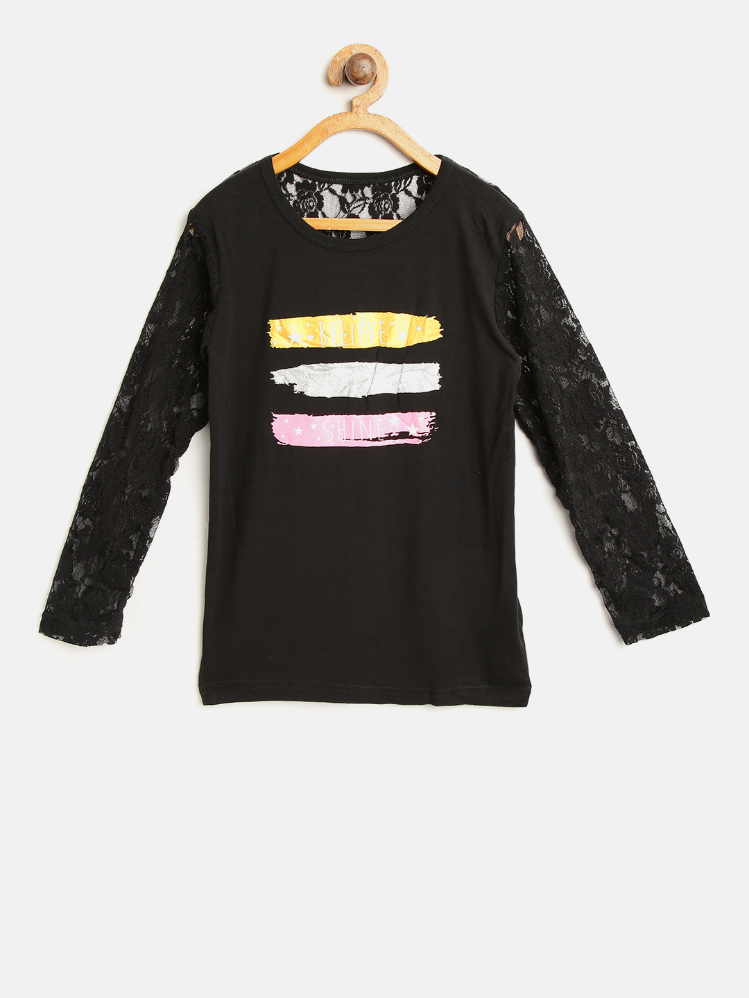 

Palm Tree Girls Black Printed Lace Top
