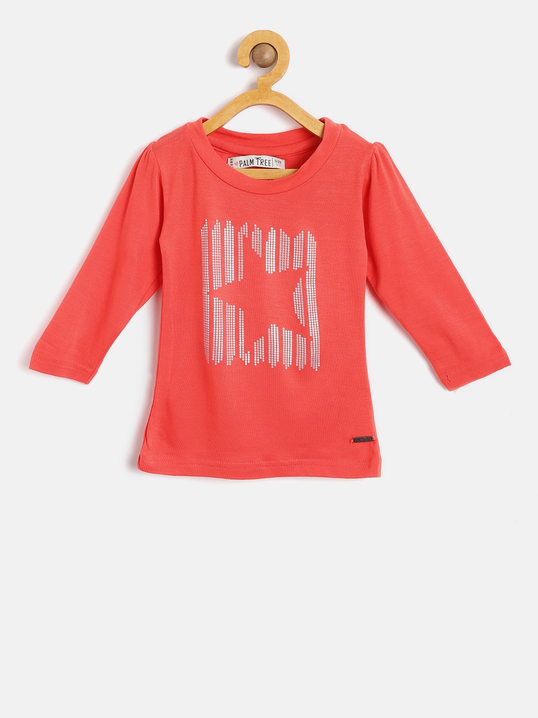 

Palm Tree Girls Coral Red Printed Round Neck T-shirt