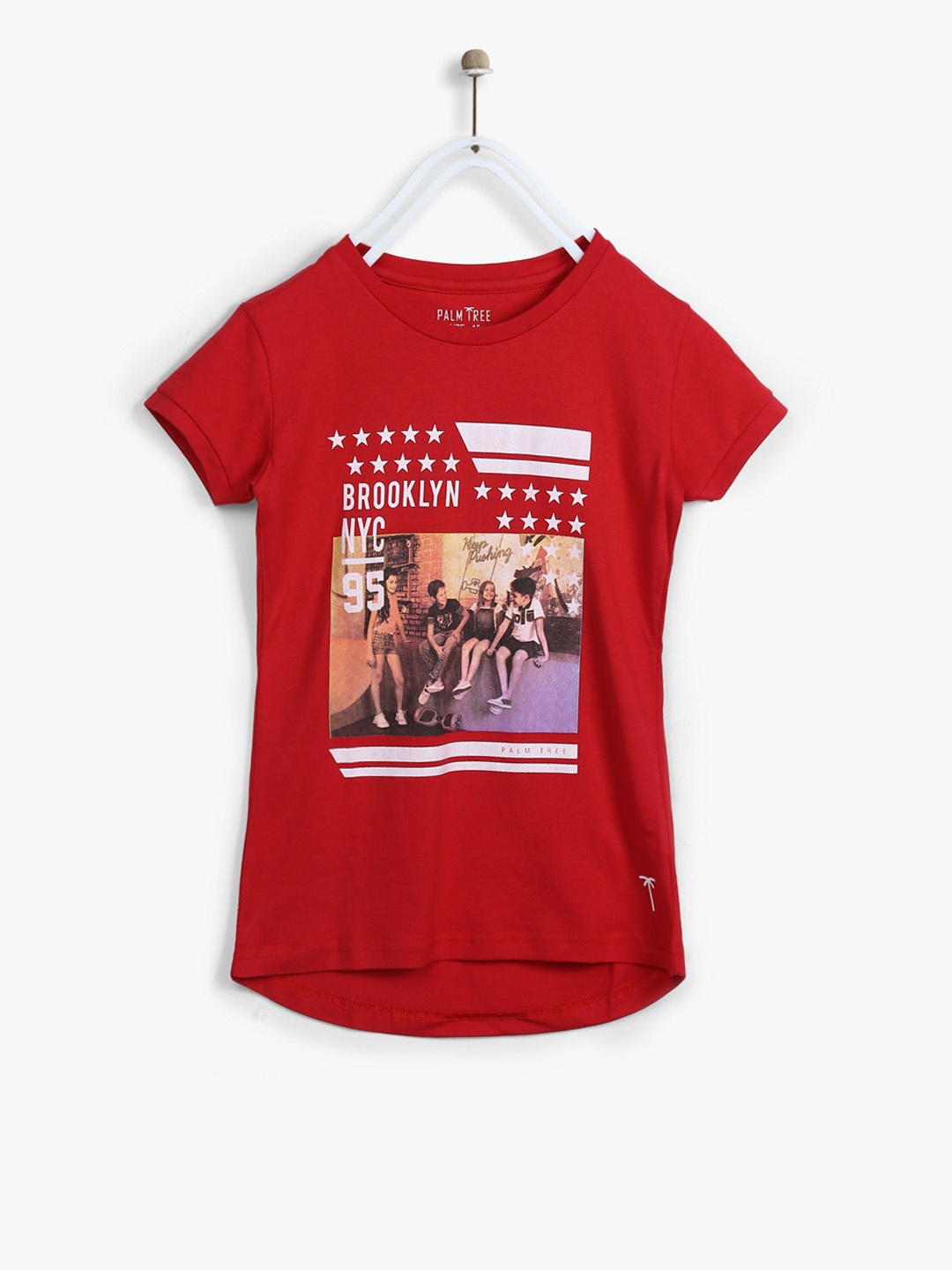 

Palm Tree Girls Red Printed Round Neck T-Shirt