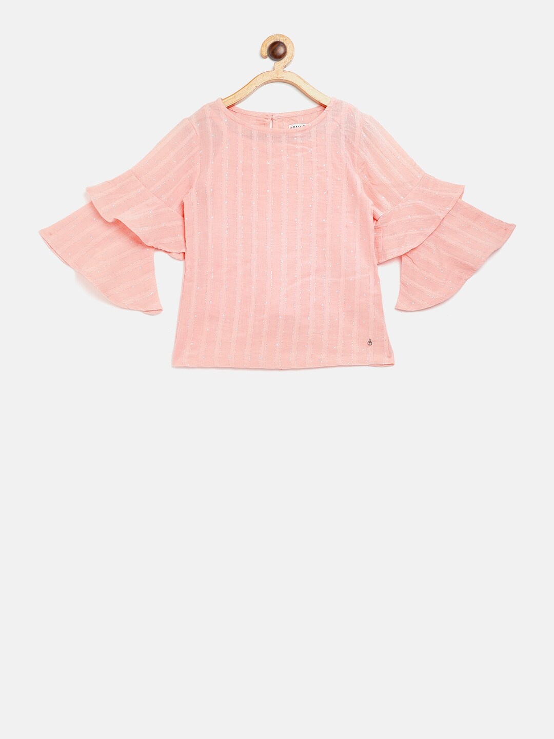 

Palm Tree Girls Peach-Coloured Self-Striped Pure Cotton Top