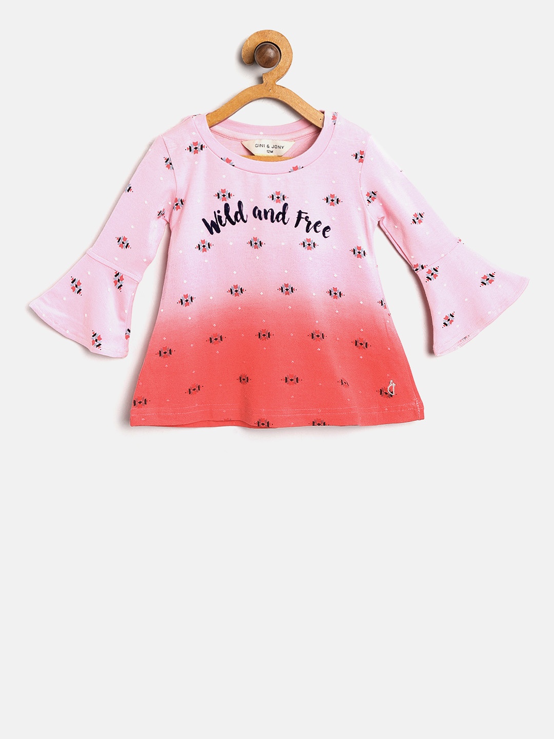 

Gini and Jony Girls Pink & Red Printed A-Line Top