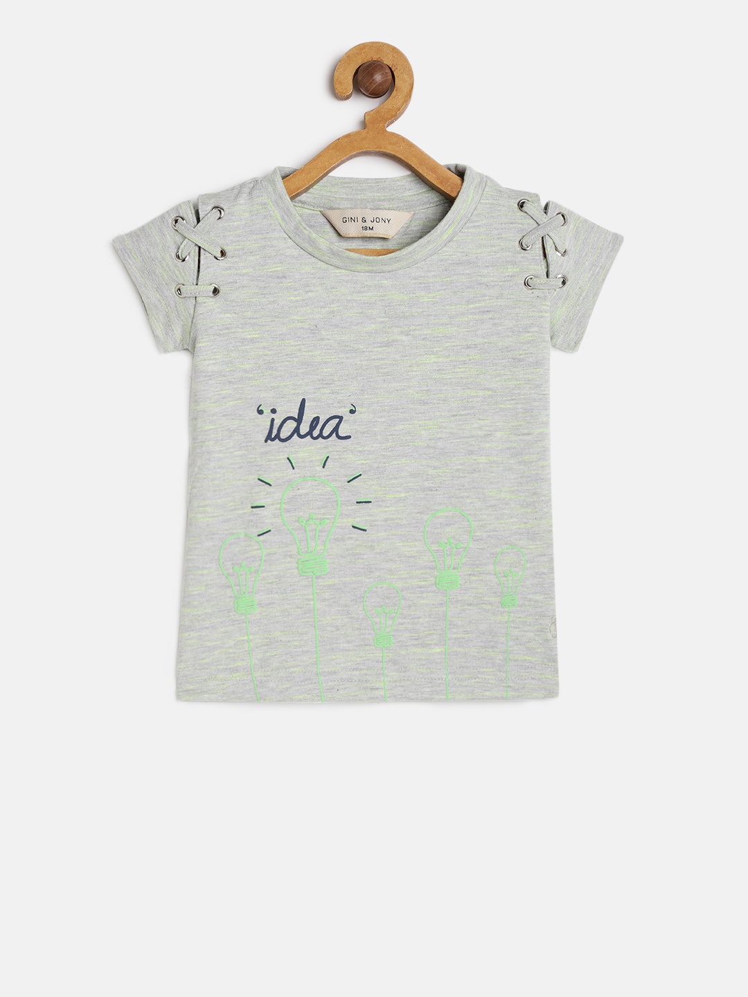 

Gini and Jony Girls Grey & Green Printed Top