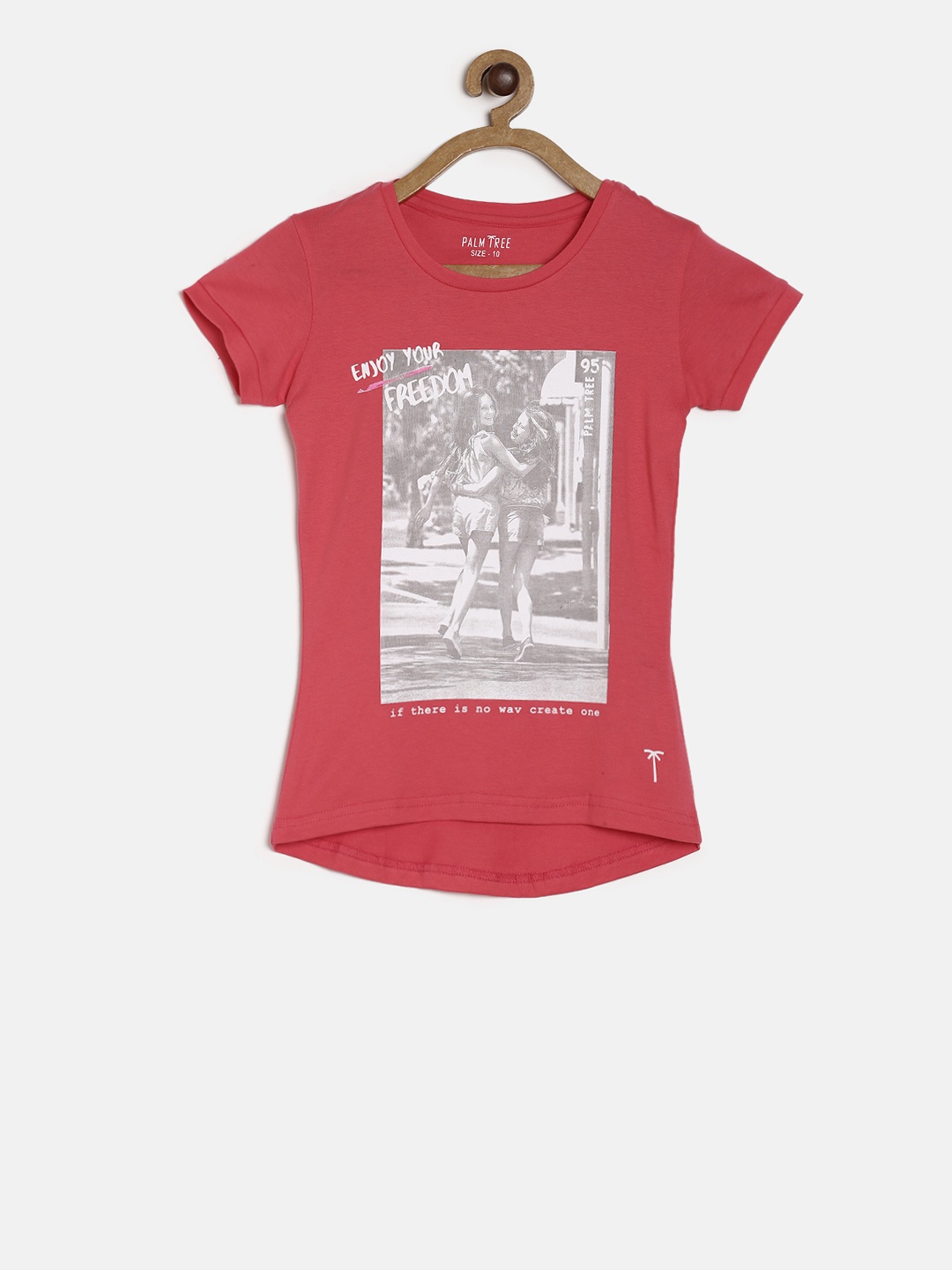 

Palm Tree Girls Coral Orange & White Printed Round Neck T-shirt