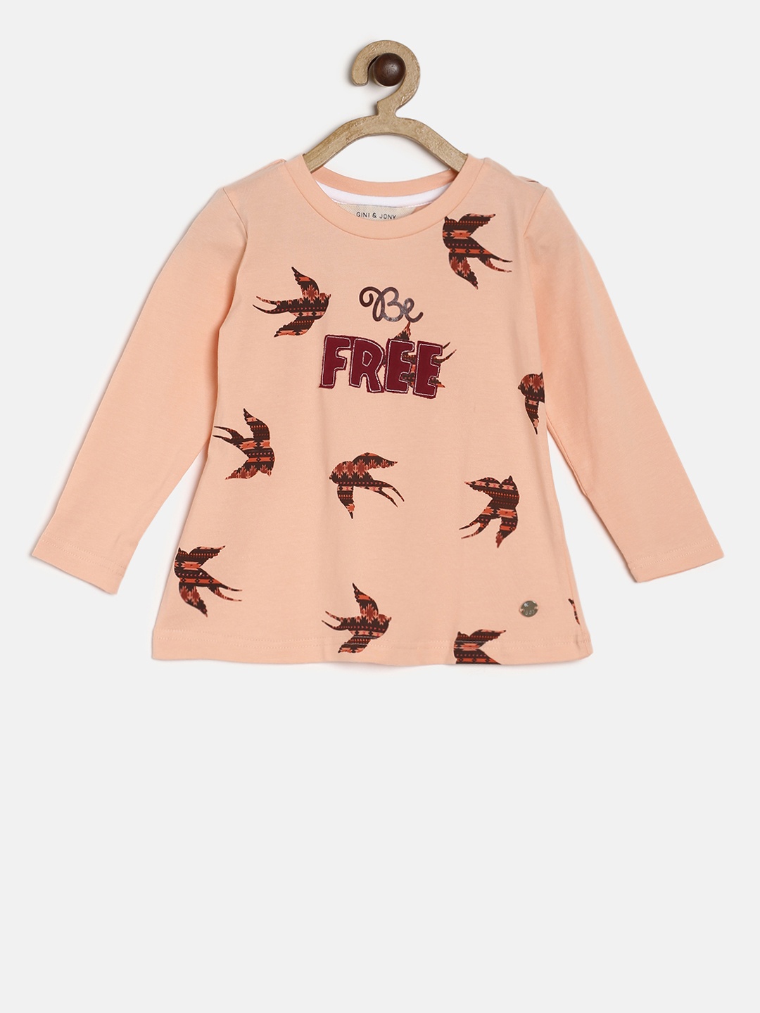 

Gini and Jony Girls Peach-Coloured Printed Top