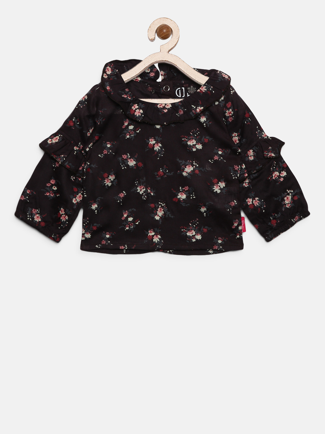 

Gini and Jony Girls Charcoal Grey & Pink Printed Top