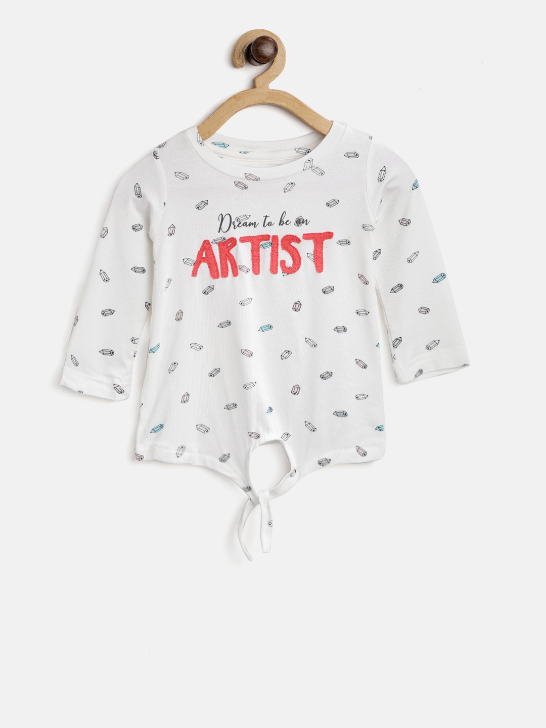 

Palm Tree Girls White Printed Top with Tie-Up Detail