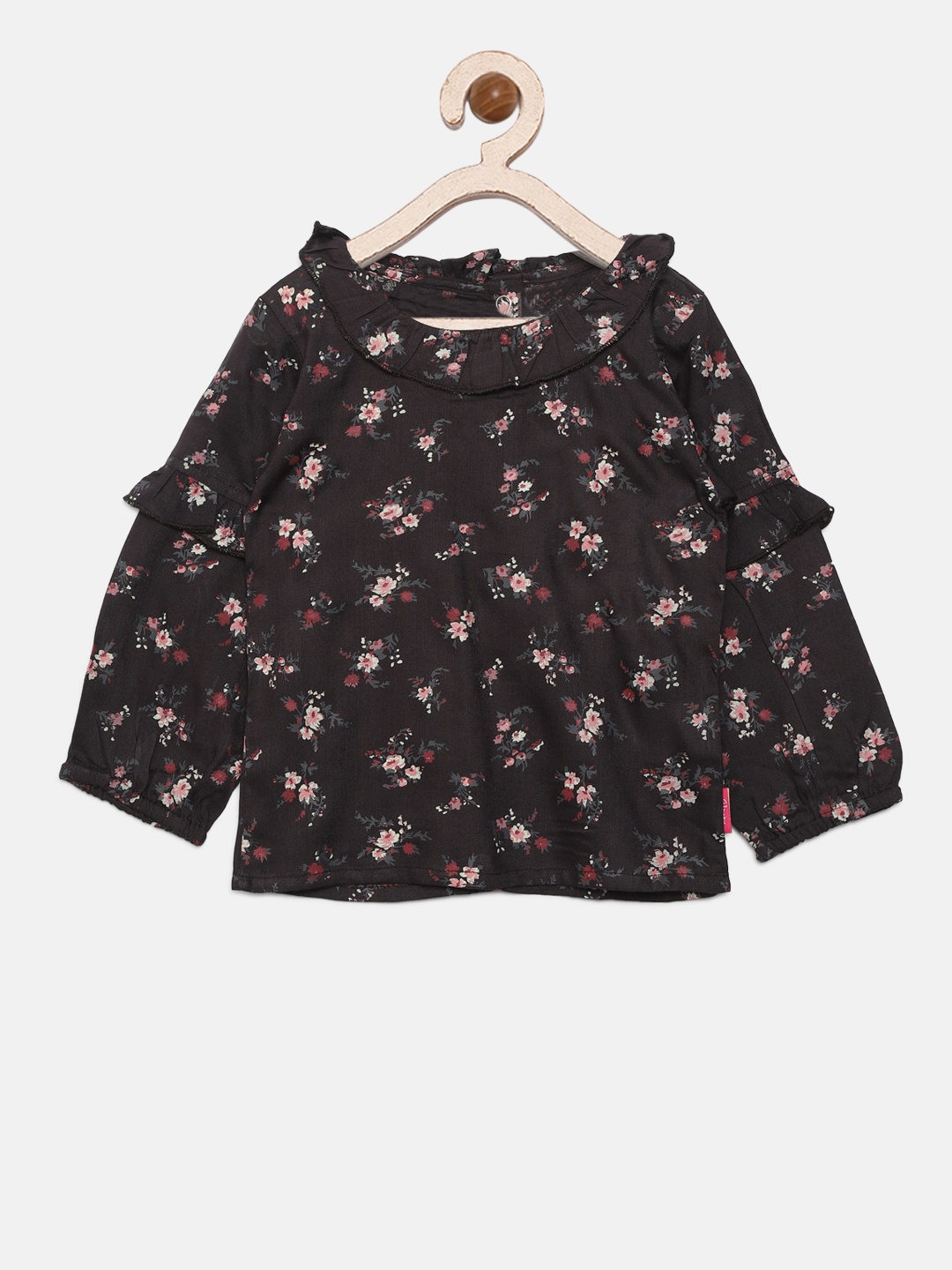 

Gini and Jony Girls Charcoal Grey & Pink Printed Top