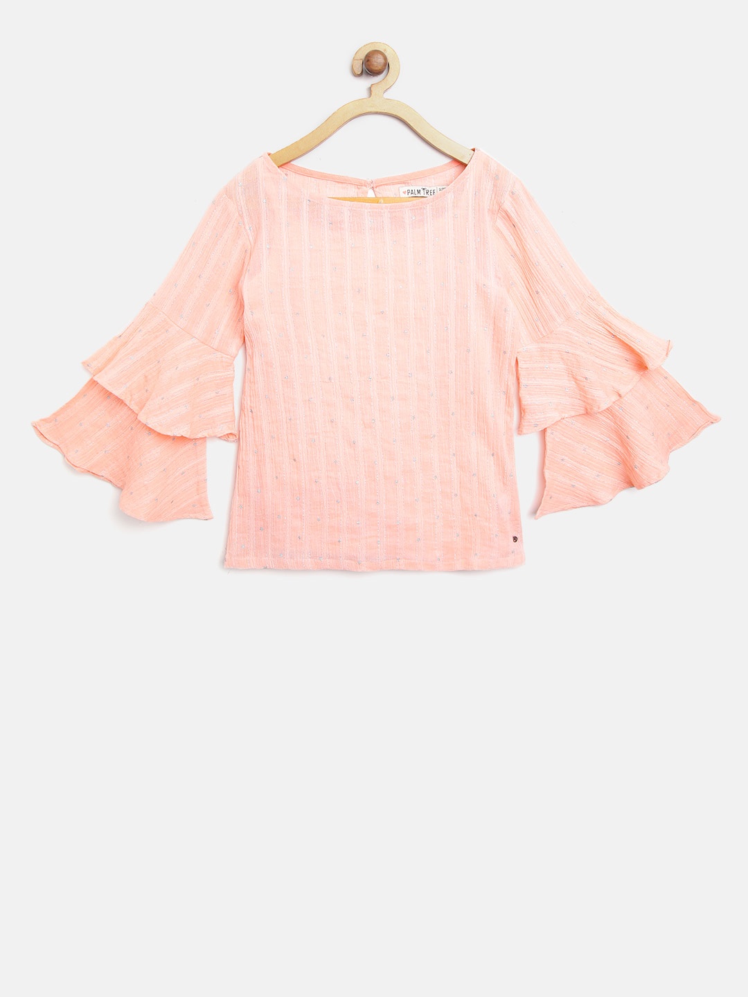 

Palm Tree Girls Peach-Coloured Self-Striped Top