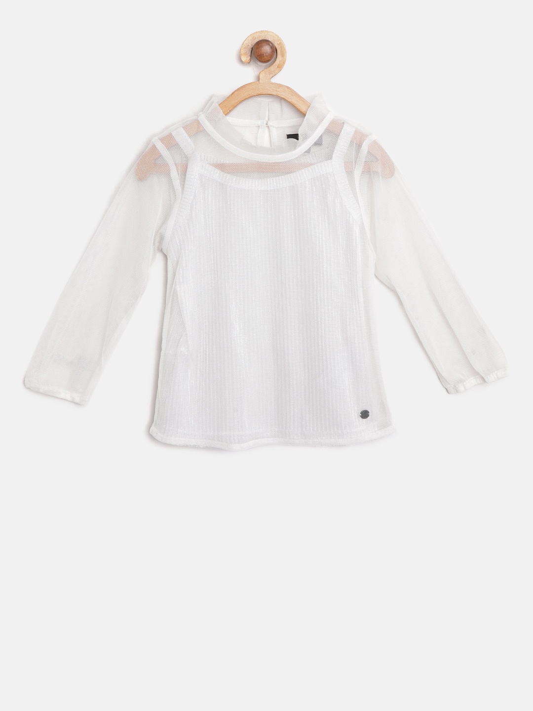 

Gini and Jony Girls White Solid Net Layered Top