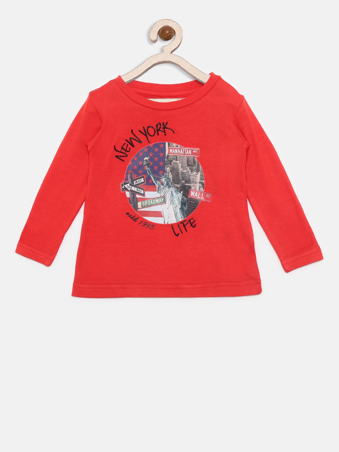 

Palm Tree Girls Coral Red Printed Round Neck T-shirt