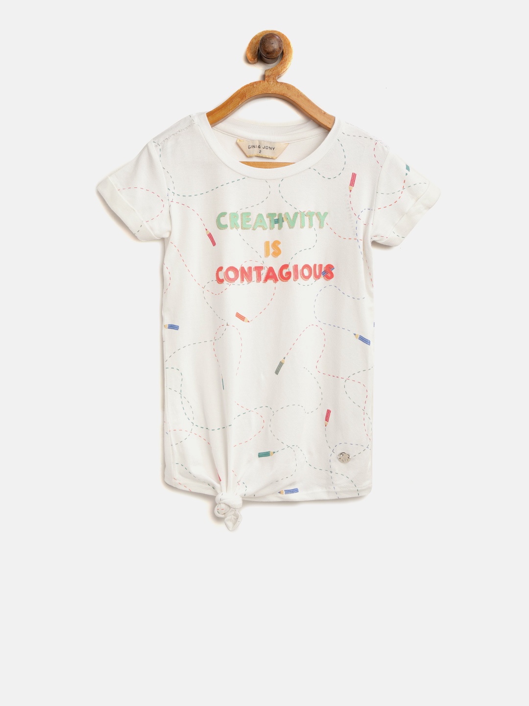 

Gini and Jony Girls Off-White Printed Knot Detail Top