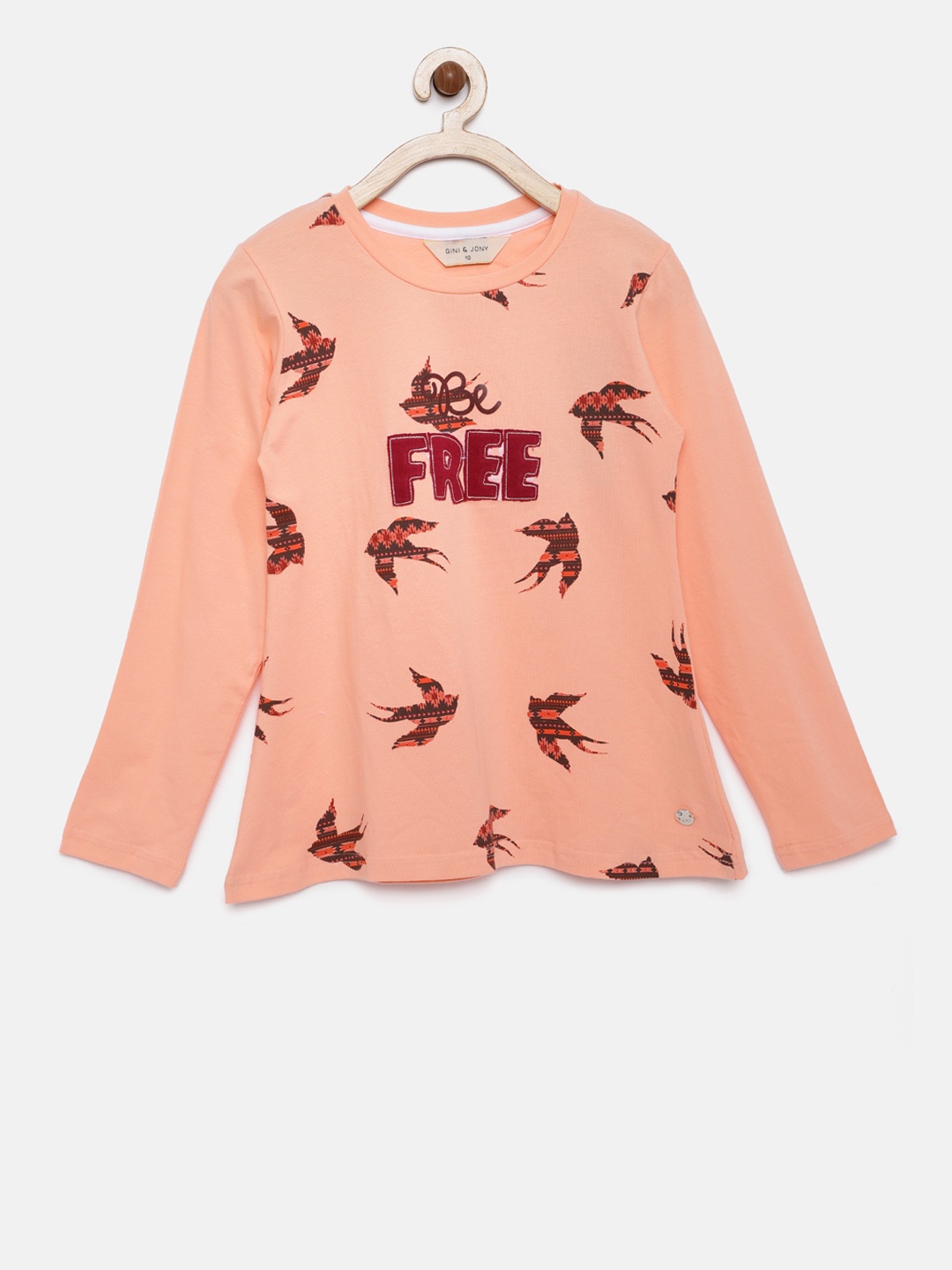 

Gini and Jony Girls Peach-Coloured Printed Top