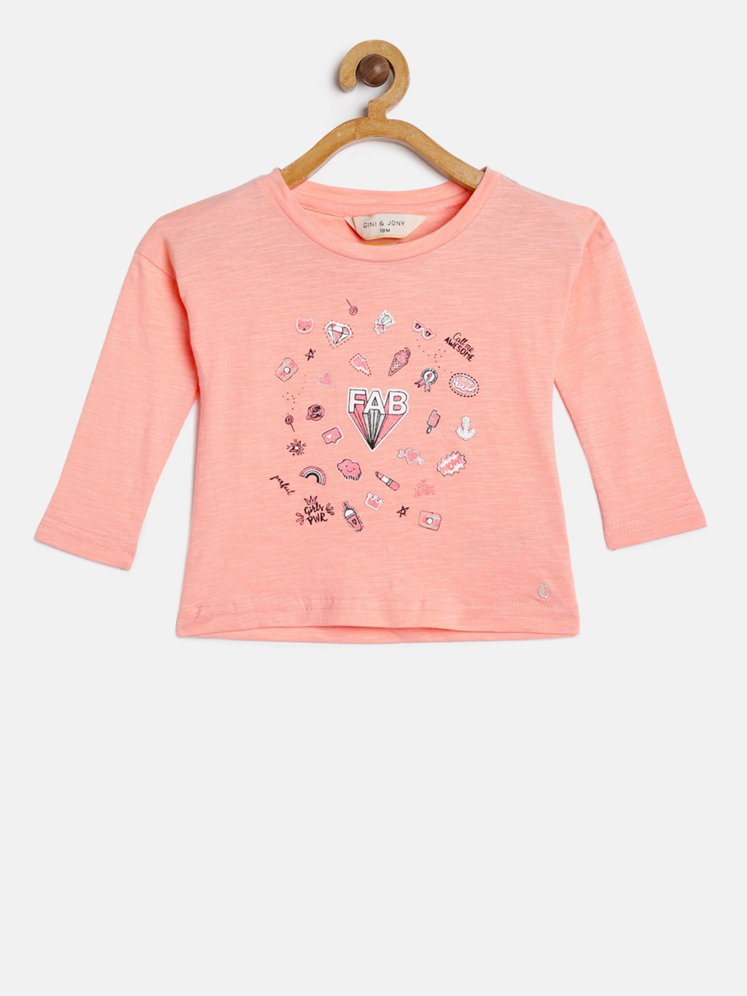 

Gini and Jony Girls Peach-Coloured Printed Top