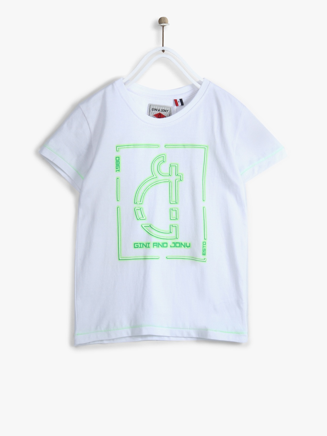 

Gini and Jony Boys White & Green Printed T-Shirt