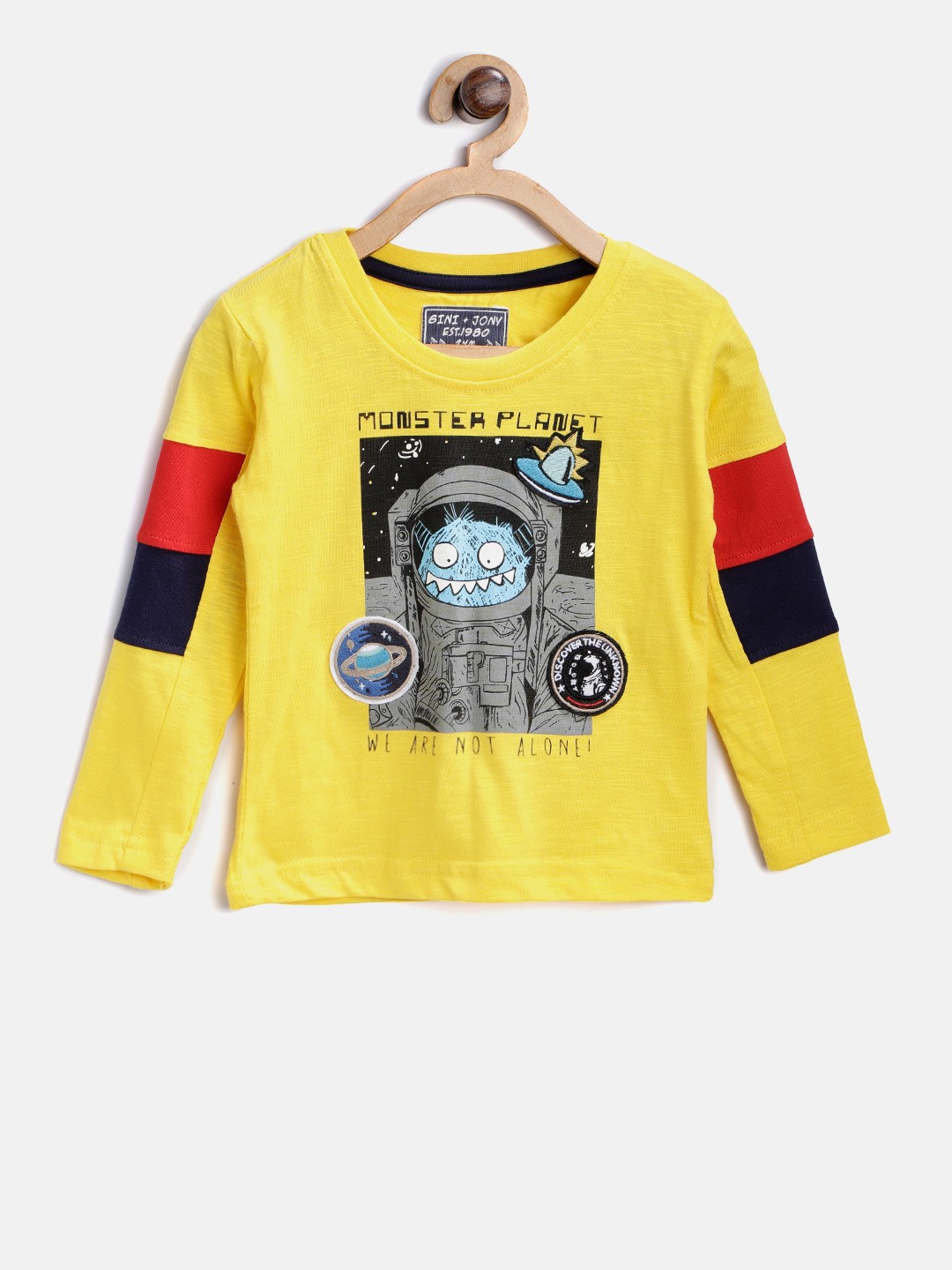 

Gini and Jony Boys Yellow Printed Round Neck T-shirt