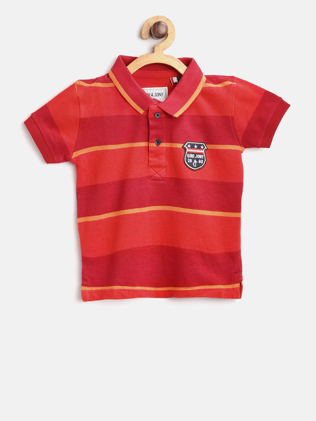 

Gini and Jony Boys Red & Orange Striped Polo Collar T-shirt