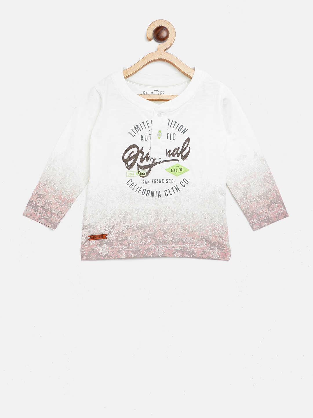 

Palm Tree Boys Off-White Printed Henley Neck Pure Cotton T-shirt