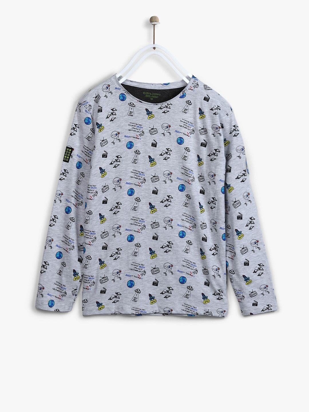 

Gini and Jony Boys Grey Printed Round Neck T-shirt