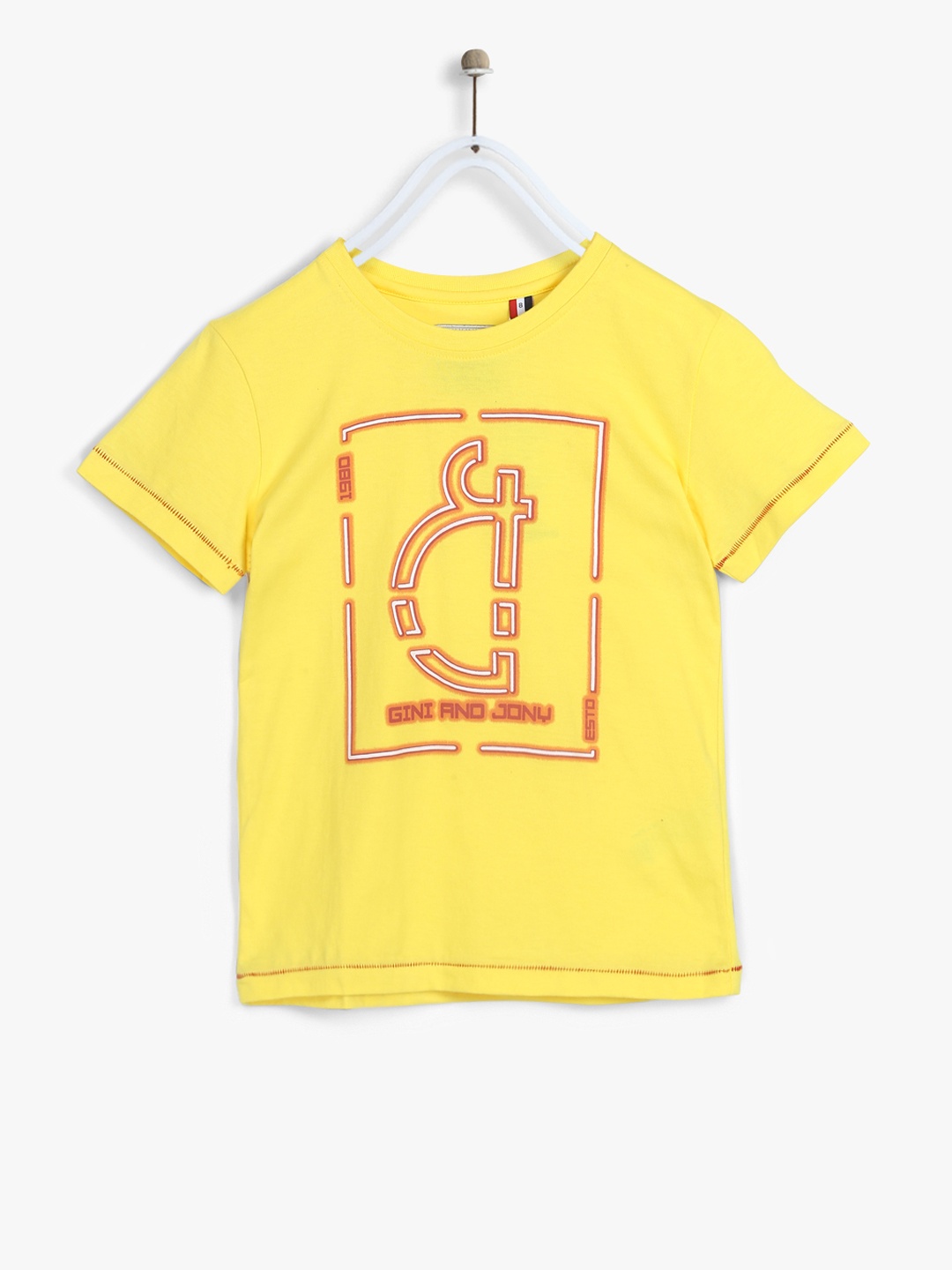 

Gini and Jony Boys Yellow Pure Cotton T-shirt
