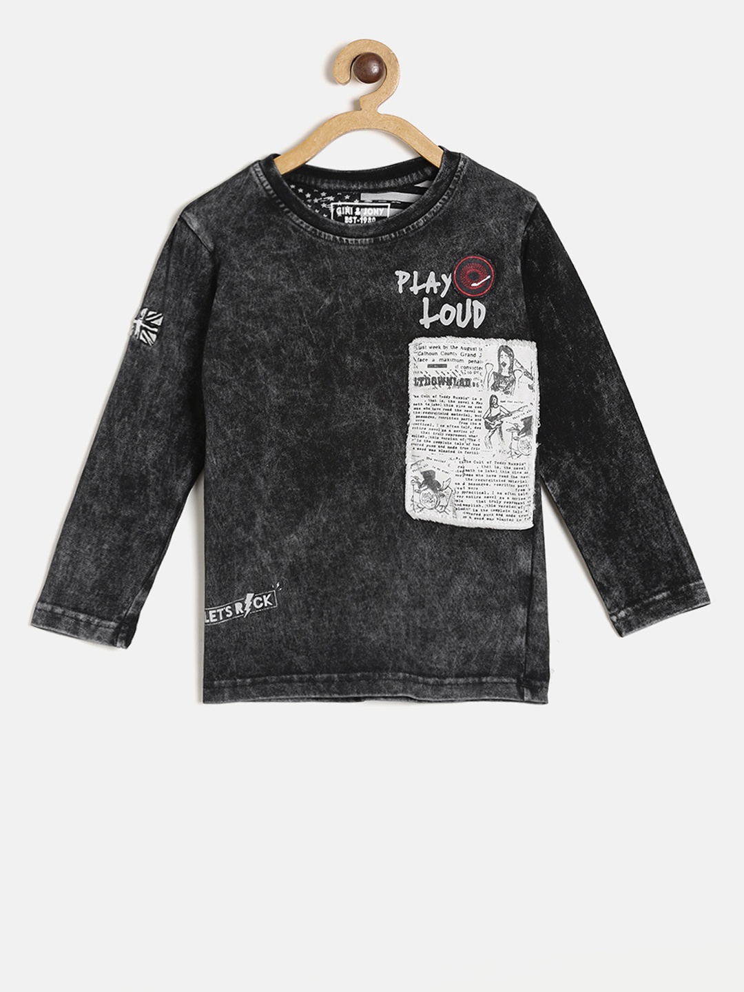 

Gini and Jony Boys Black Printed Round Neck T-shirt