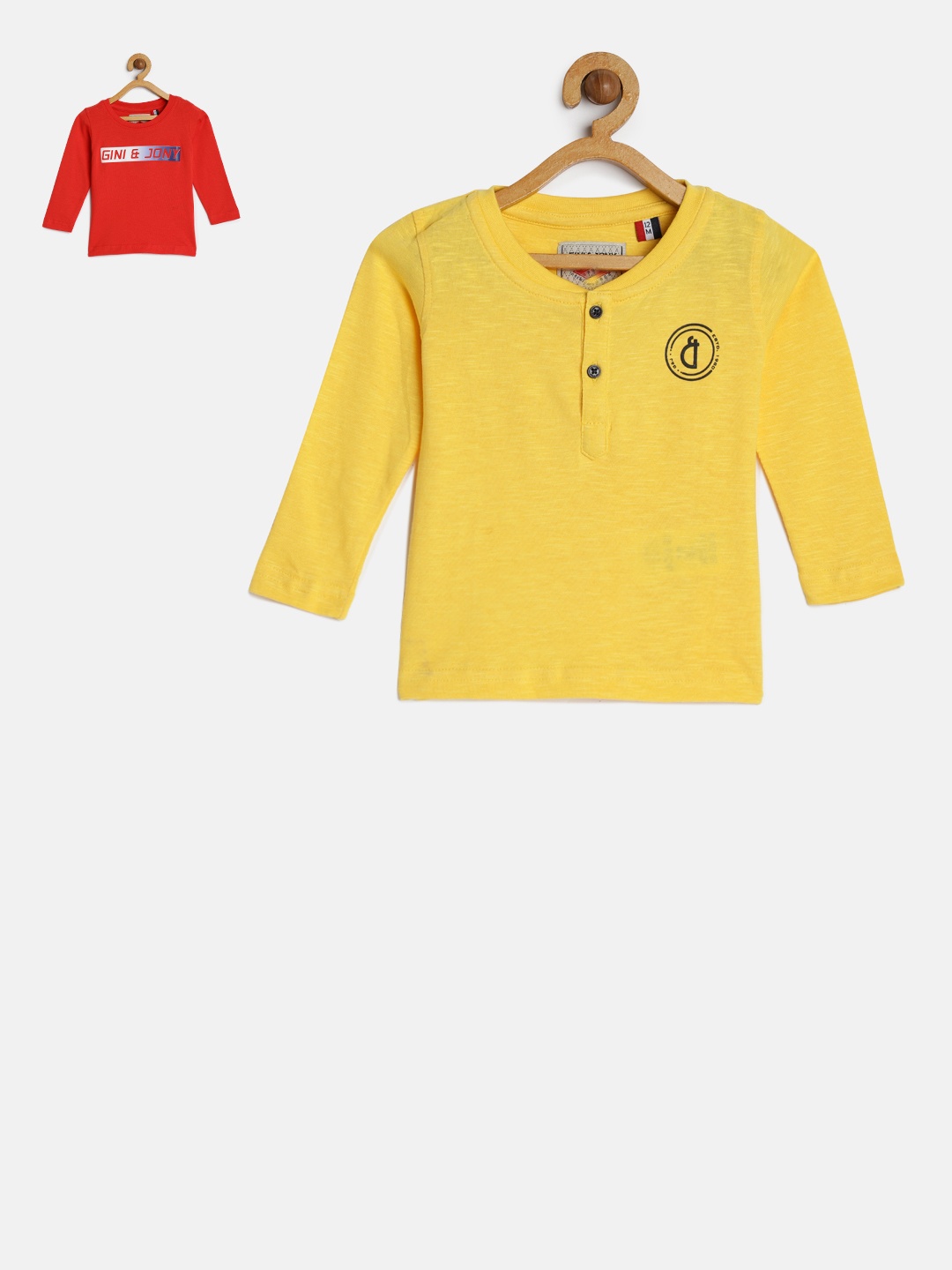 

Gini and Jony Boys Pack of 2 Printed Round Neck Pure Cotton T-shirts, Red