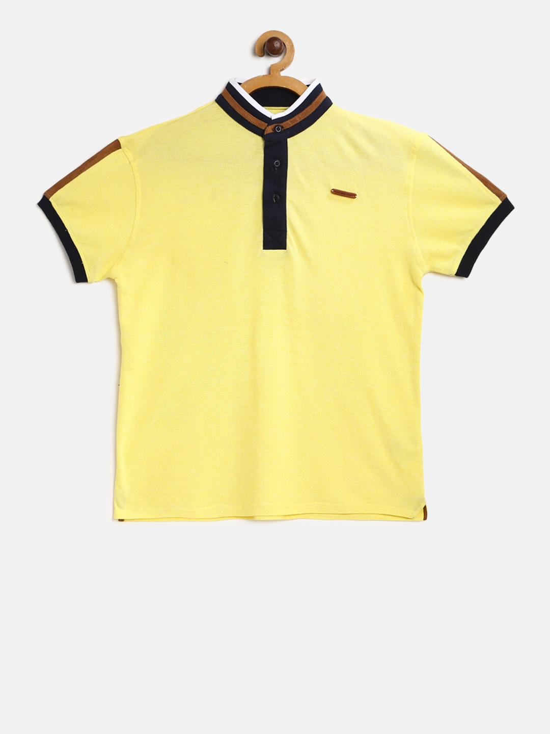 

Gini and Jony Boys Yellow Solid Stand Collar Pure Cotton T-shirt