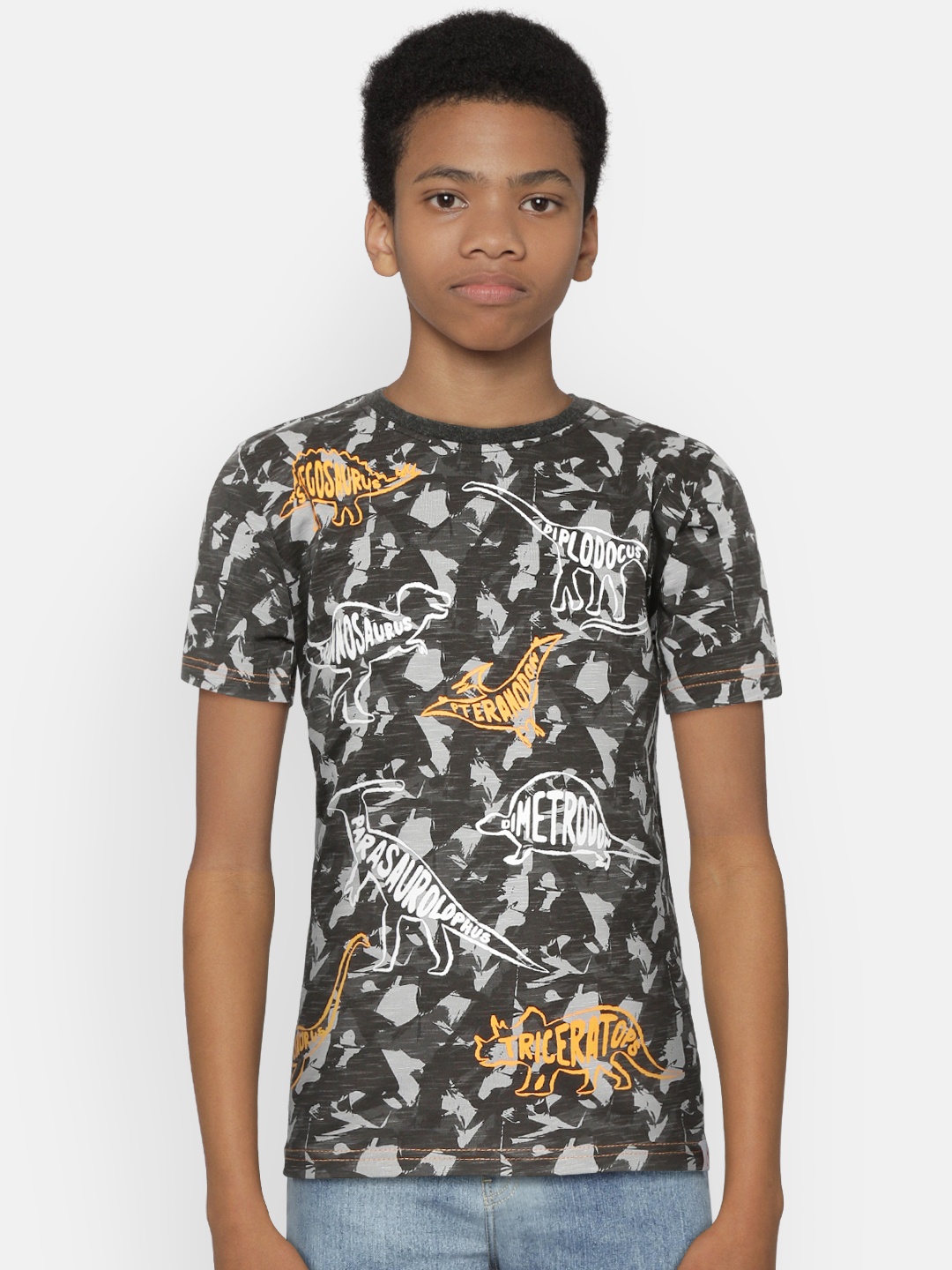 

Gini and Jony Boys Grey Printed Round Neck T-shirt