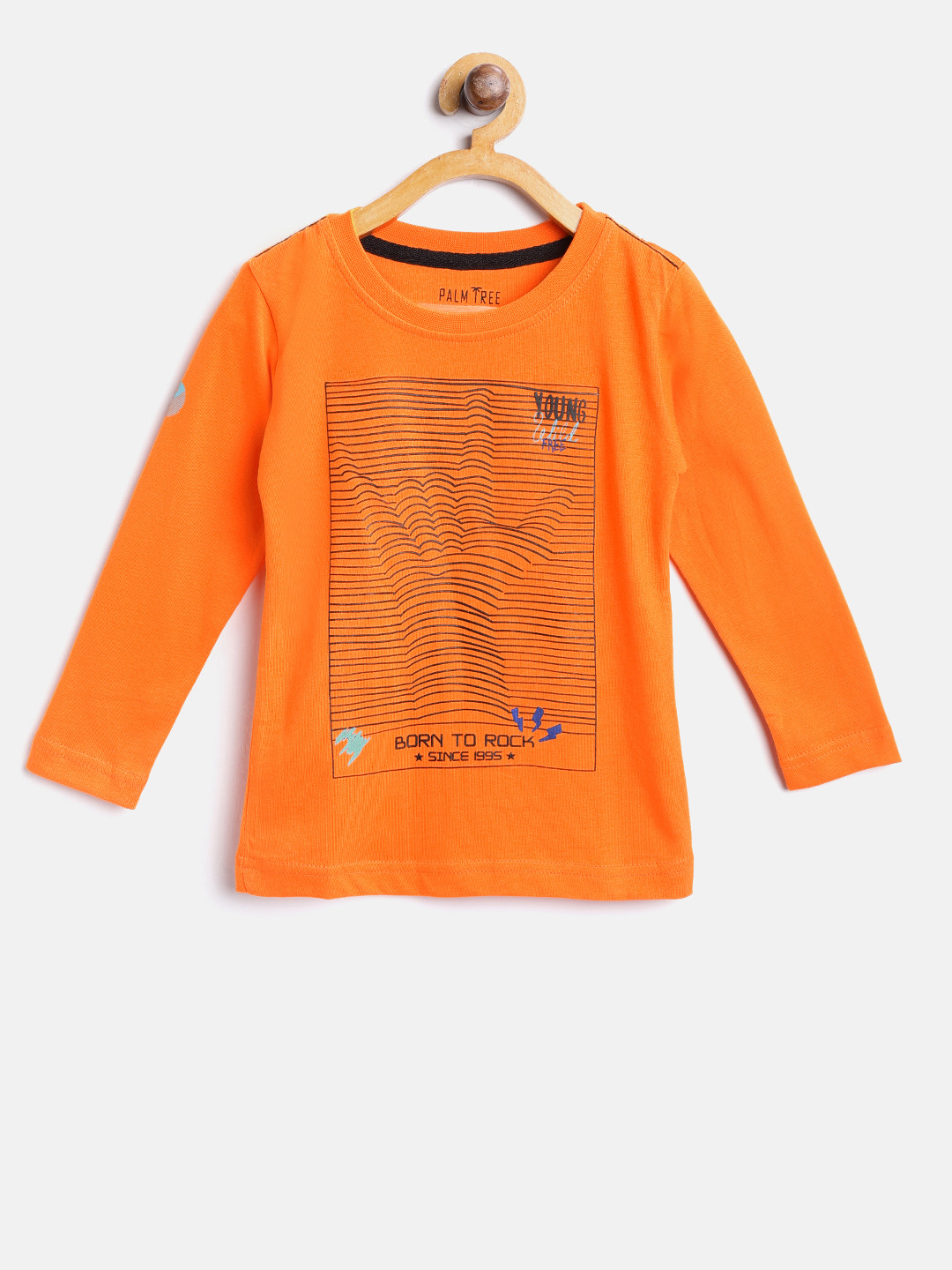 

Palm Tree Boys Orange Printed Round Neck Pure Cotton T-shirt