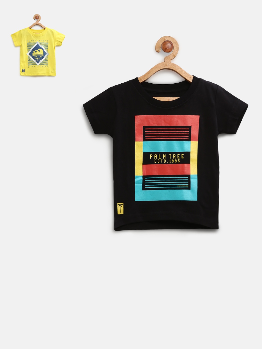 

Palm Tree Boys Pack of 2 Printed T-Shirts, Black
